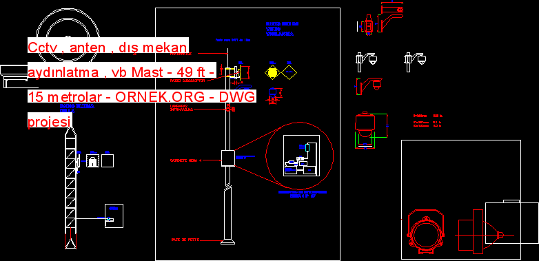 Cctv , anten , dış mekan aydınlatma , vb Mast - 49 ft - 15 metrolar Autocad Çizimi