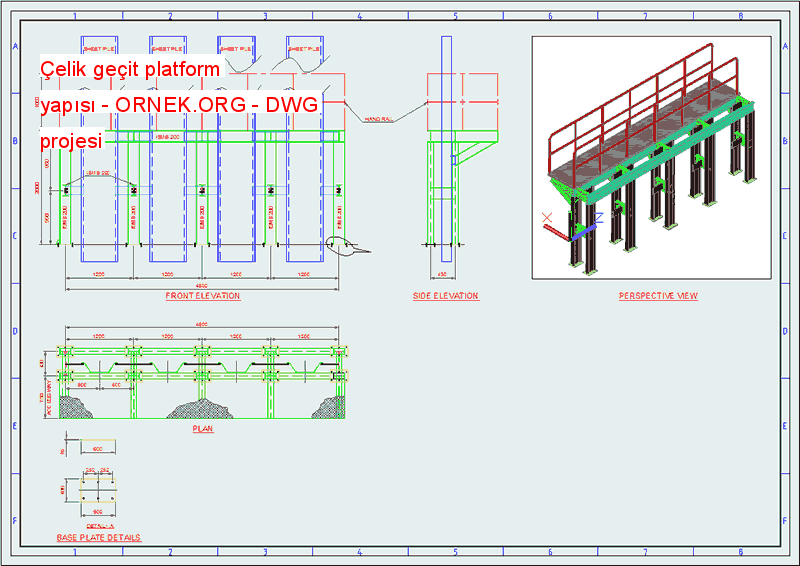 Çelik geçit platform yapısı Autocad Çizimi