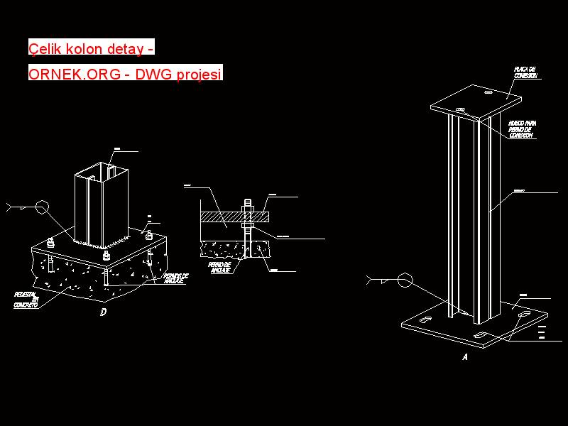 Çelik kolon detay Autocad Çizimi