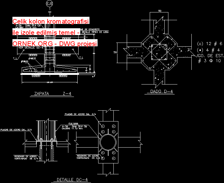 Çelik kolon kromatografisi ile izole edilmiş temel Autocad Çizimi