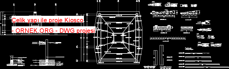 Çelik yapı ile proje Kiosco Autocad Çizimi