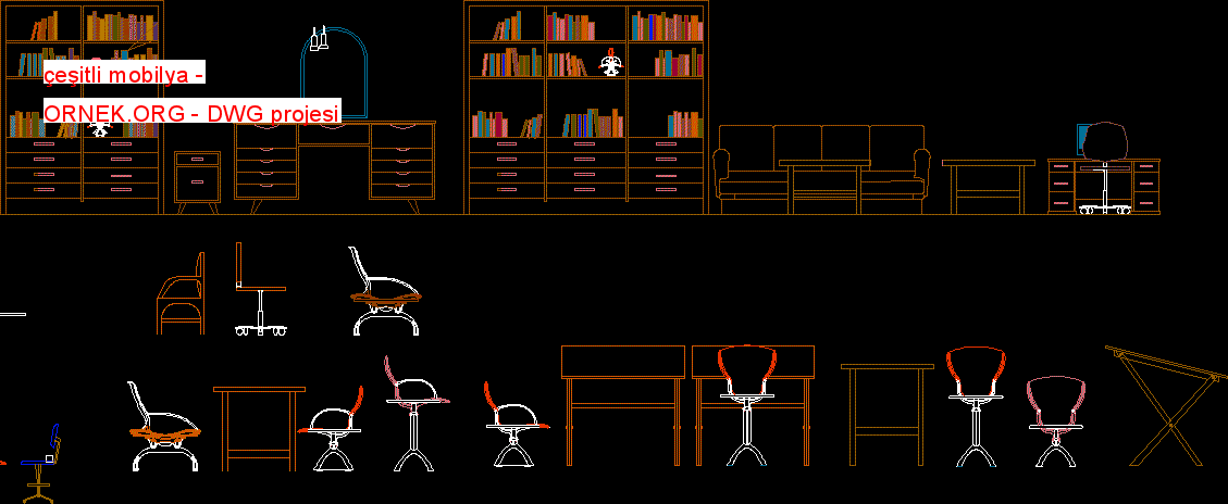 çeşitli mobilya Autocad Çizimi