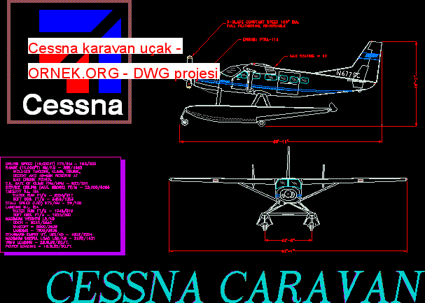 Cessna karavan uçak Autocad Çizimi