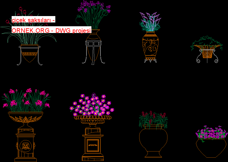 çiçek saksıları Autocad Çizimi