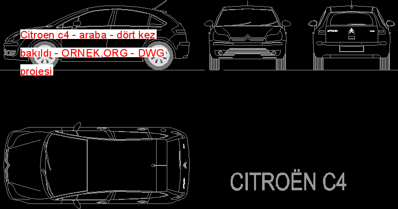 Citroen c4 - araba - dört kez bakıldı Autocad Çizimi