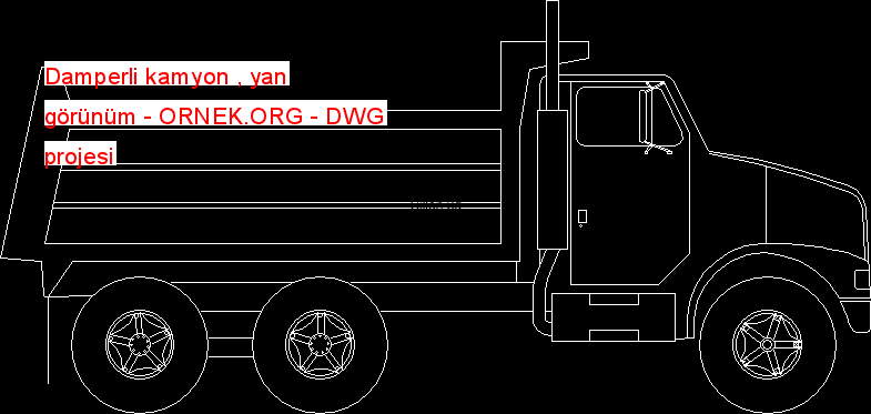 Damperli kamyon , yan görünüm Autocad Çizimi