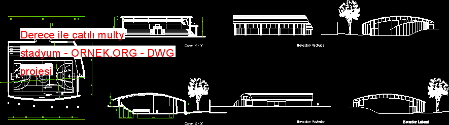 Derece ile çatılı multy stadyum Autocad Çizimi