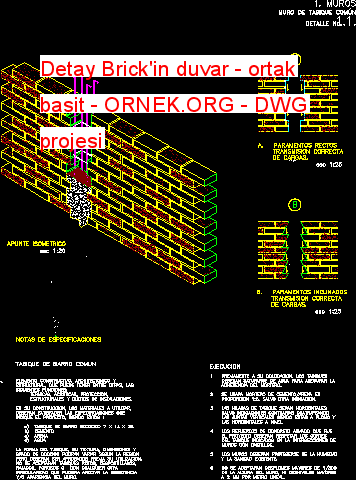 Detay Brick'in duvar - ortak basit Autocad Çizimi