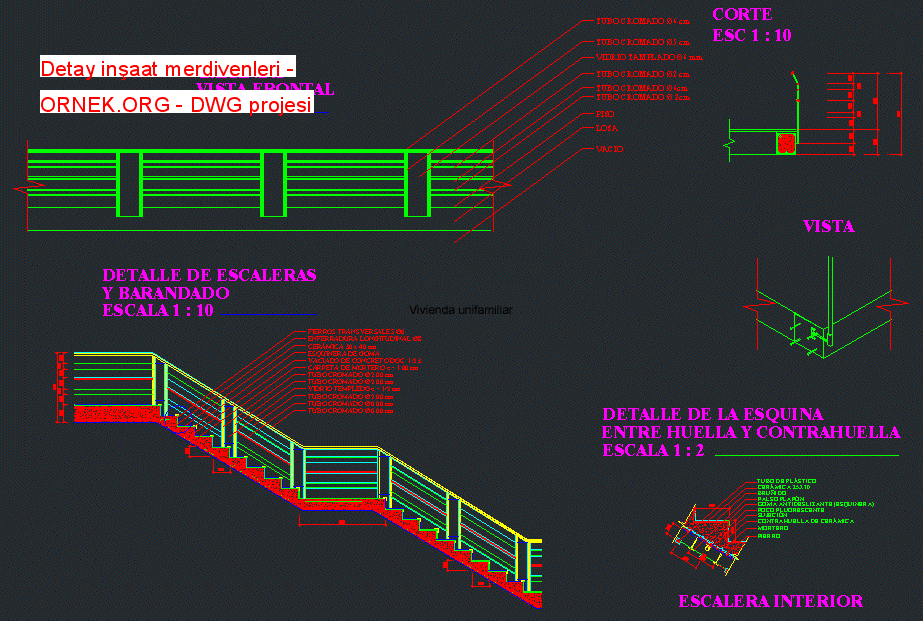Detay inşaat merdivenleri Autocad Çizimi