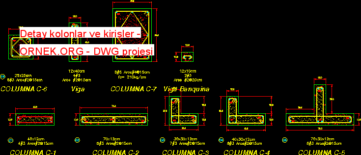Detay kolonlar ve kirişler Autocad Çizimi