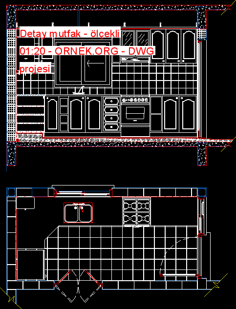 Detay mutfak - ölçekli 01:20 Autocad Çizimi