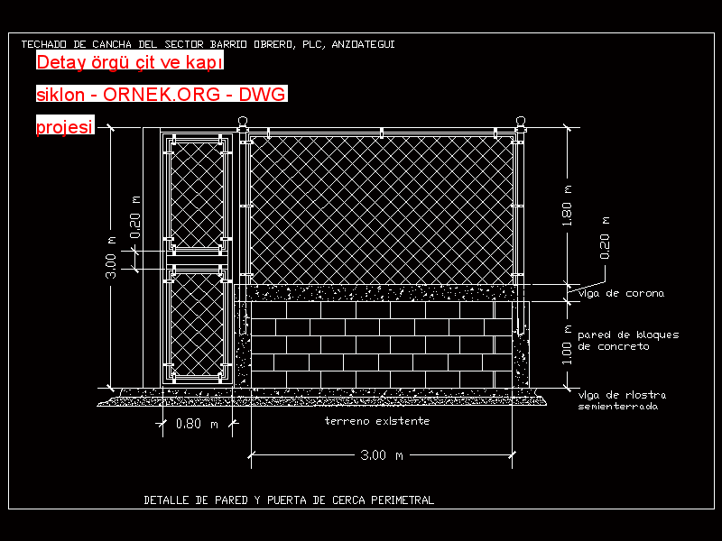 Detay örgü çit ve kapı siklon Autocad Çizimi