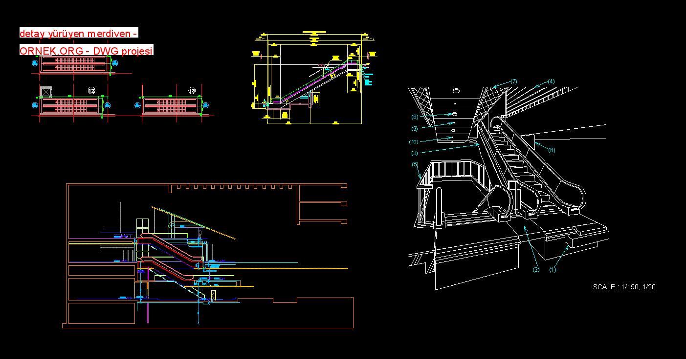 detay yürüyen merdiven Autocad Çizimi