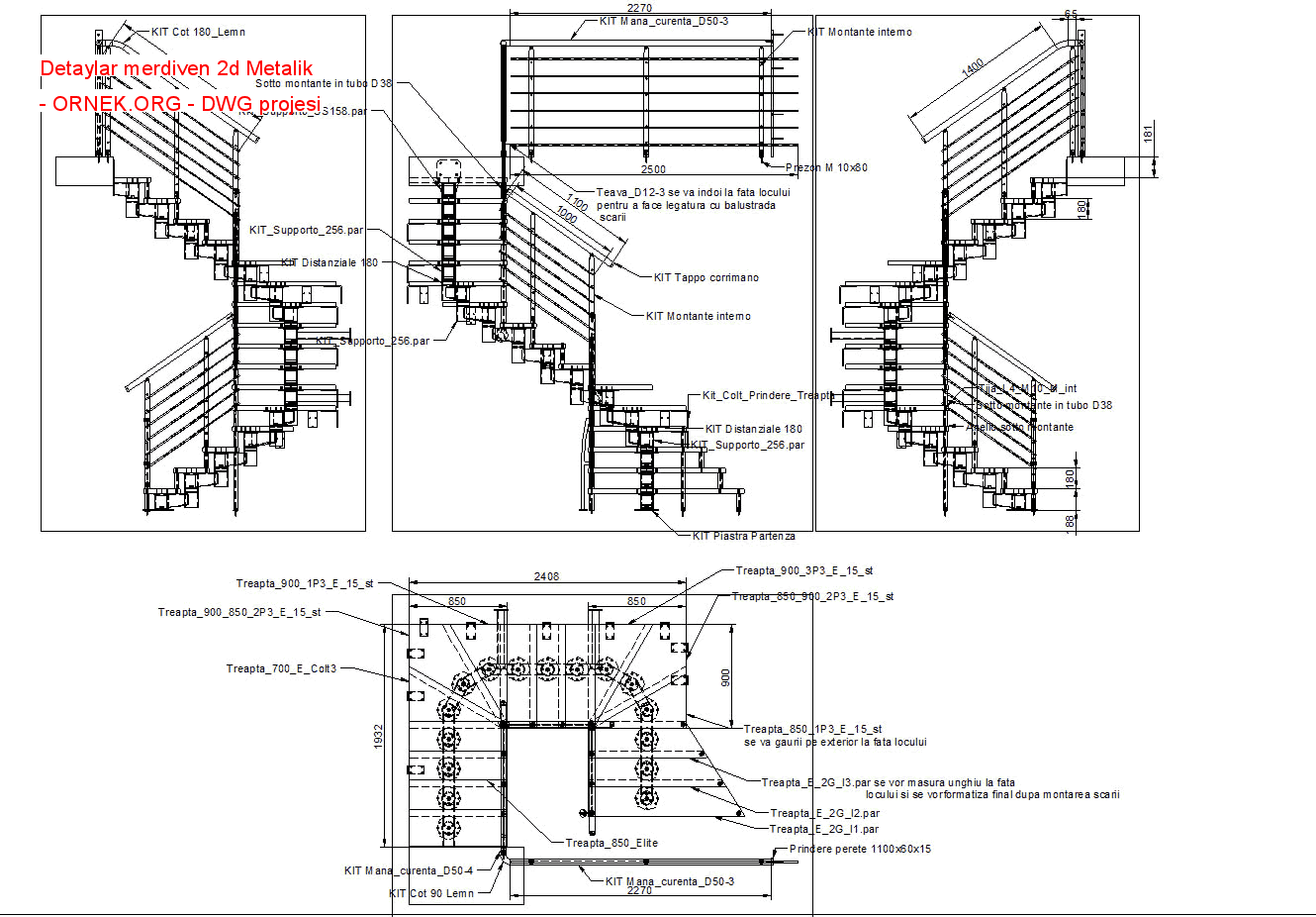 Detaylar merdiven 2d Metalik Autocad Çizimi