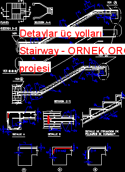 Detaylar üç yolları Stairway Autocad Çizimi