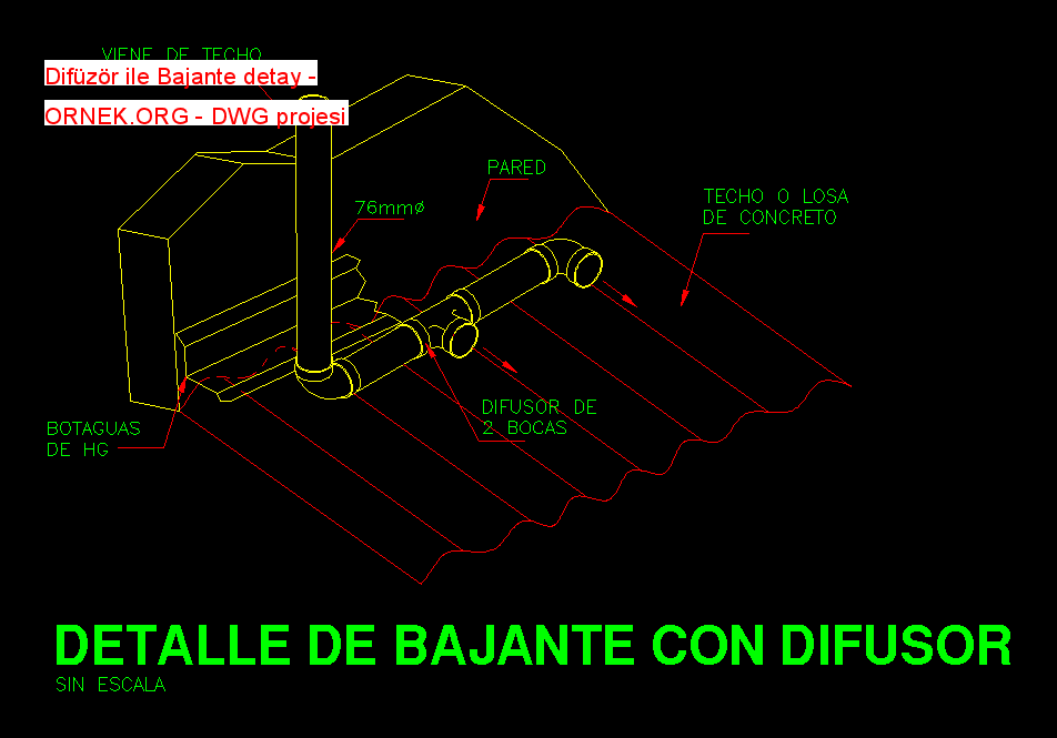 Difüzör ile Bajante detay Autocad Çizimi