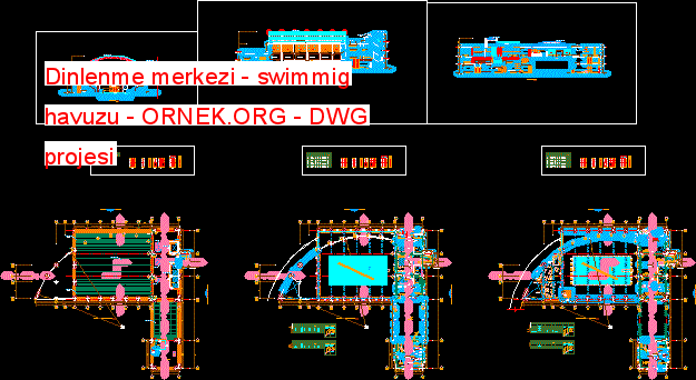 Dinlenme merkezi - swimmig havuzu Autocad Çizimi