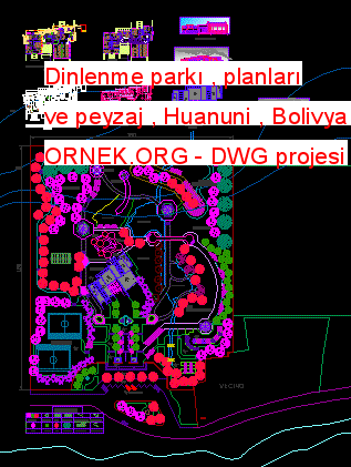 Dinlenme parkı , planları ve peyzaj , Huanuni , Bolivya Autocad Çizimi