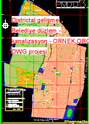 Districtal gelişme Belediye düzlem - kanalizasyon Autocad Çizimi