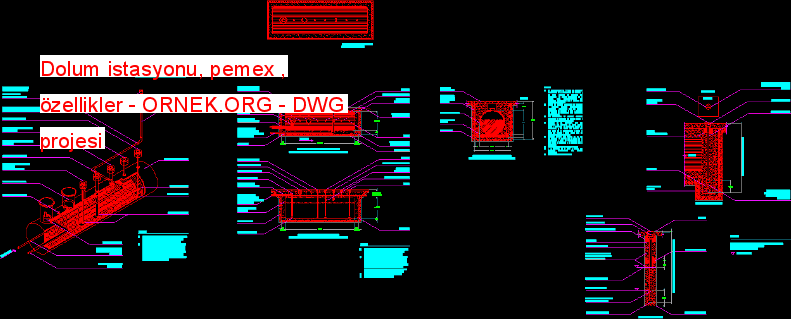 Dolum istasyonu, pemex , özellikler Autocad Çizimi