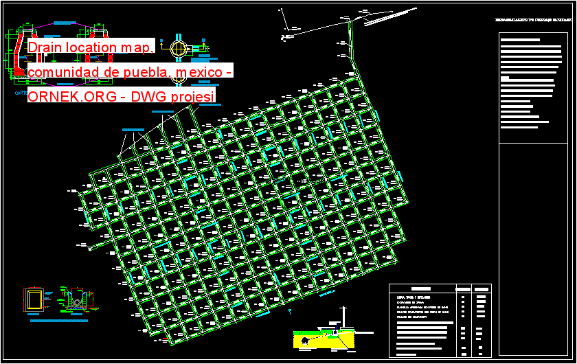 Drain location map, comunidad de puebla, mexico Autocad Çizimi
