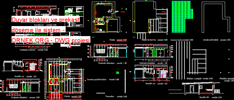 Duvar blokları ve prekast döşeme ile sistem Autocad Çizimi