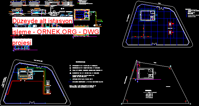 Düzeyde alt istasyon işleme Autocad Çizimi