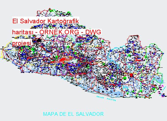 El Salvador Kartoğrafik haritası Autocad Çizimi