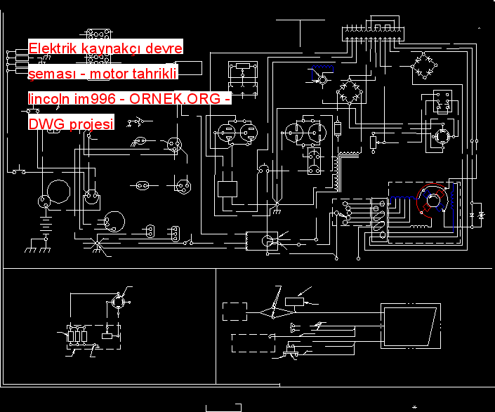 Elektrik kaynakçı devre şeması - motor tahrikli lincoln im996 Autocad Çizimi