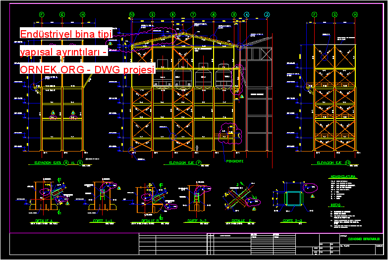 Endüstriyel bina tipi yapısal ayrıntıları Autocad Çizimi