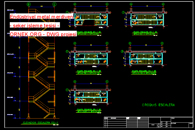 Endüstriyel metal merdiven - şeker işleme tesisi Autocad Çizimi