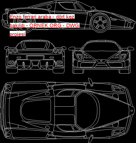 Enzo ferrari araba - dört kez bakıldı Autocad Çizimi