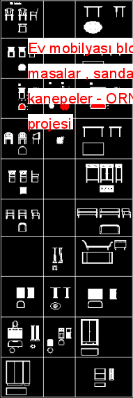 Ev mobilyası blokları - masalar , sandalyeler , kanepeler Autocad Çizimi