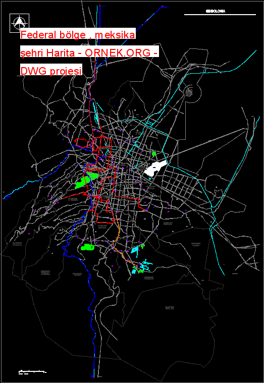 Federal bölge , meksika şehri Harita Autocad Çizimi