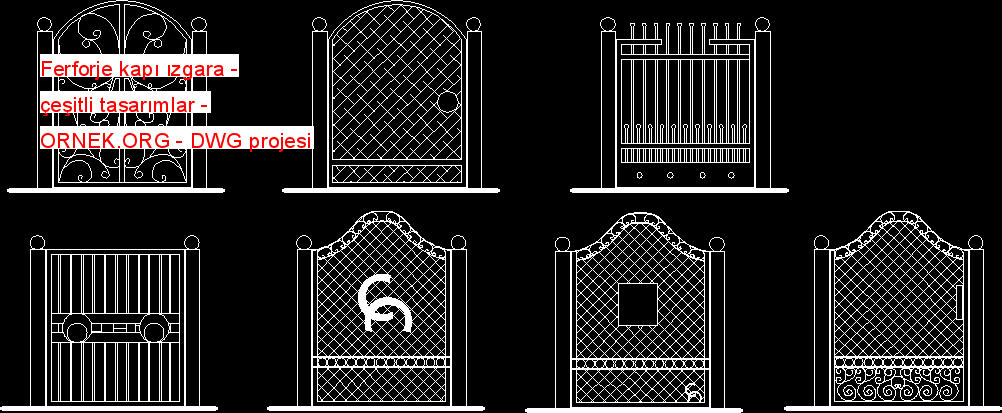 Ferforje kapı ızgara - çeşitli tasarımlar Autocad Çizimi