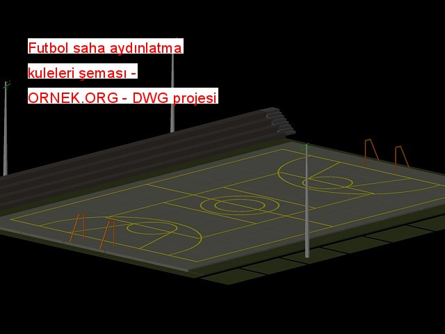Futbol saha aydınlatma kuleleri şeması Autocad Çizimi