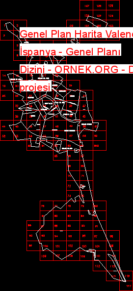 Genel Plan Harita Valencia , İspanya - Genel Planı Dizini Autocad Çizimi