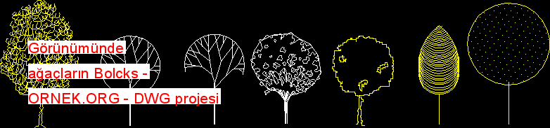 Görünümünde ağaçların Bolcks Autocad Çizimi