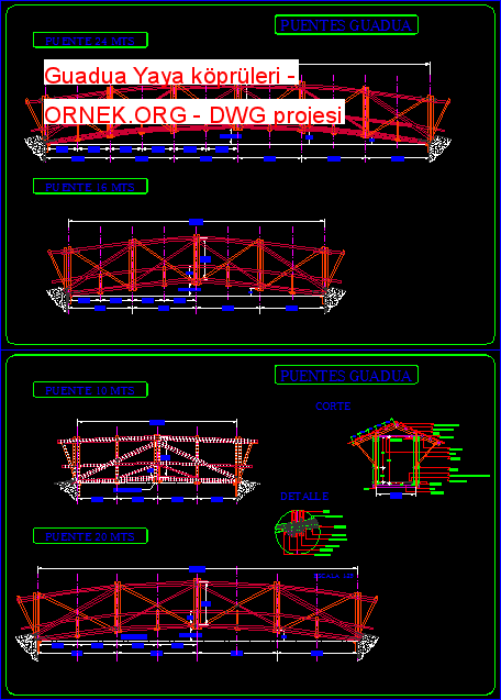 Guadua Yaya köprüleri Autocad Çizimi