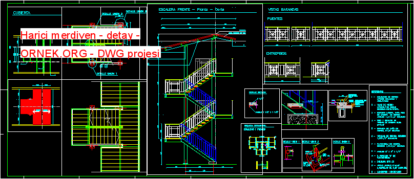 Harici merdiven - detay Autocad Çizimi