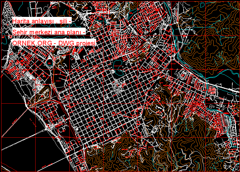 Harita anlayışı , şili - Şehir merkezi ana planı Autocad Çizimi