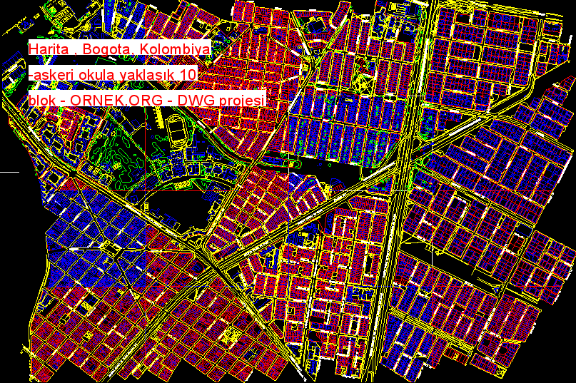 Harita , Bogota, Kolombiya -askeri okula yaklaşık 10 blok Autocad Çizimi