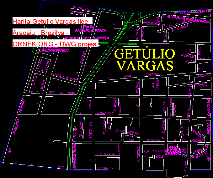 Harita Getulio Vargas ilçe , Aracaju , Brezilya Autocad Çizimi