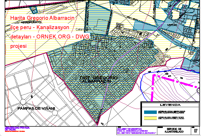 Harita Gregorio Albarracin ilçe peru - Kanalizasyon detayları Autocad Çizimi