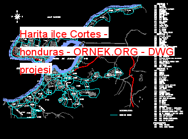 Harita ilçe Cortes - honduras Autocad Çizimi