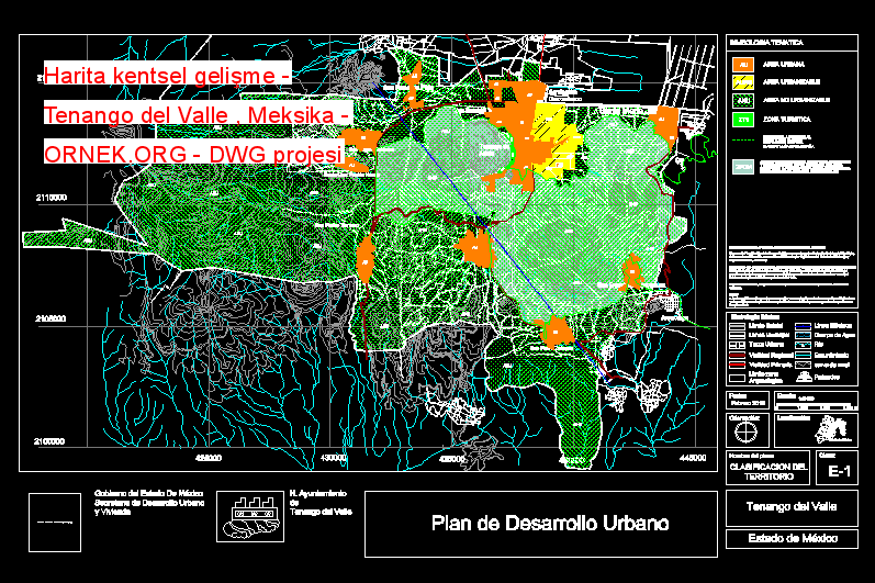 Harita kentsel gelişme - Tenango del Valle , Meksika Autocad Çizimi
