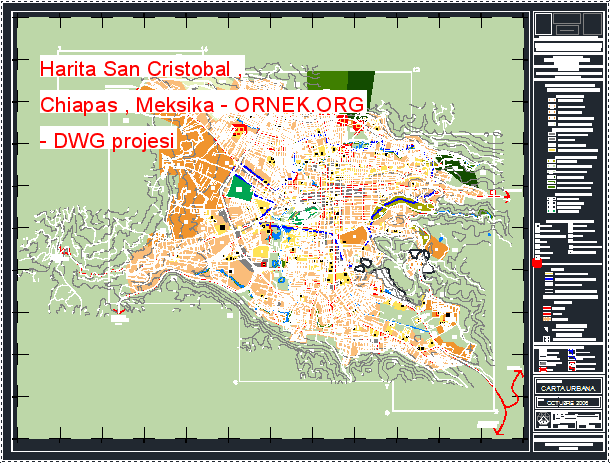 Harita San Cristobal , Chiapas , Meksika Autocad Çizimi