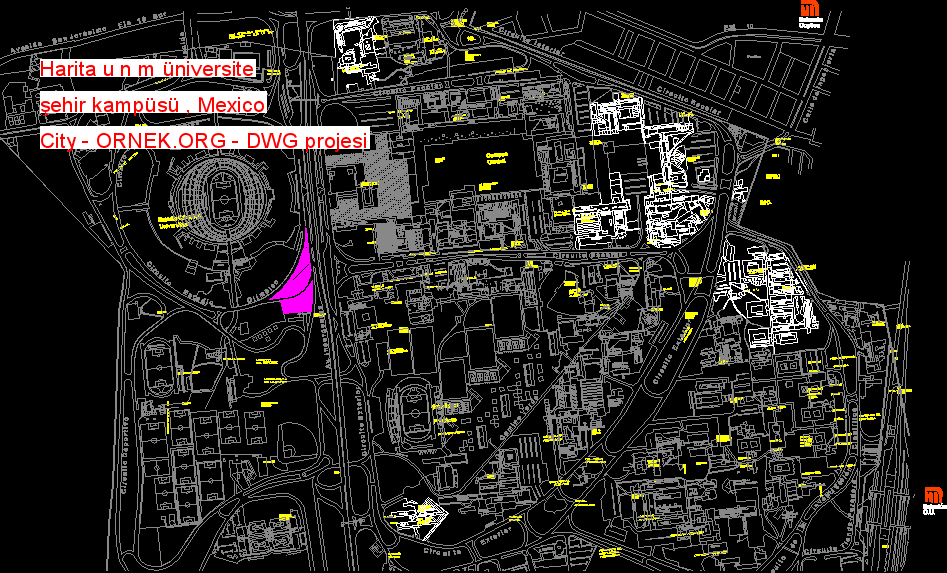 Harita u n m üniversite şehir kampüsü , Mexico City Autocad Çizimi
