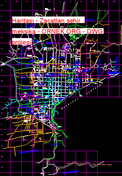 Haritası - Zacatlan şehir , meksika Autocad Çizimi