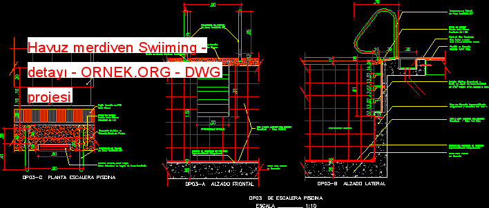 Havuz merdiven Swiiming - detayı Autocad Çizimi